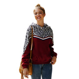 Women Sherpa Jacket Stitching Leopard Print Long Sleeve Hooded Sweater Women Autumn Winter Coat