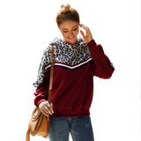 Women Sherpa Jacket Stitching Leopard Print Long Sleeve Hooded Sweater Women Autumn Winter Coat