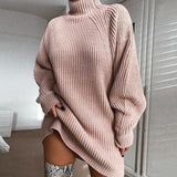 Sweater Dress Outfit With Tights 2 Pieces Set Autumn and Winter Knitwear Turtleneck Dress Sweater