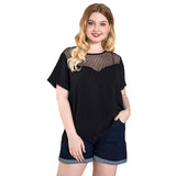Women Plus Size Tops Lace Black Top Solid Color Fashion T-shirt