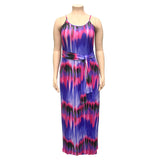 Women Plus Size Maxi Dresses Tie-Dyed Printed Straight Sexy Suspender Dress with Belt