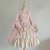Vintage Empire Waist Dress Vintage Dress Square-Neck Cinched Stitching Bow Dress Skirt