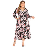 Women plus Size Dresses Fashionable V-neck Printed Stitching Mid-Length Casual Dress for Women