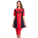 Burkini Swimwear Muslim Fashion Outfits Women Short Sleeve Stitching Conservative Beach Swimsuit