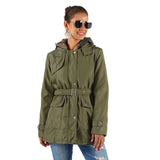 Women Sherpa Jacket Cotton-Padded Coat Fur Collar Belt Fur inside Ladies Mid-Length Cotton Clothing