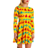 Work Dresses for Girls Autumn and Winter Printed Long-Sleeved Women's Dress