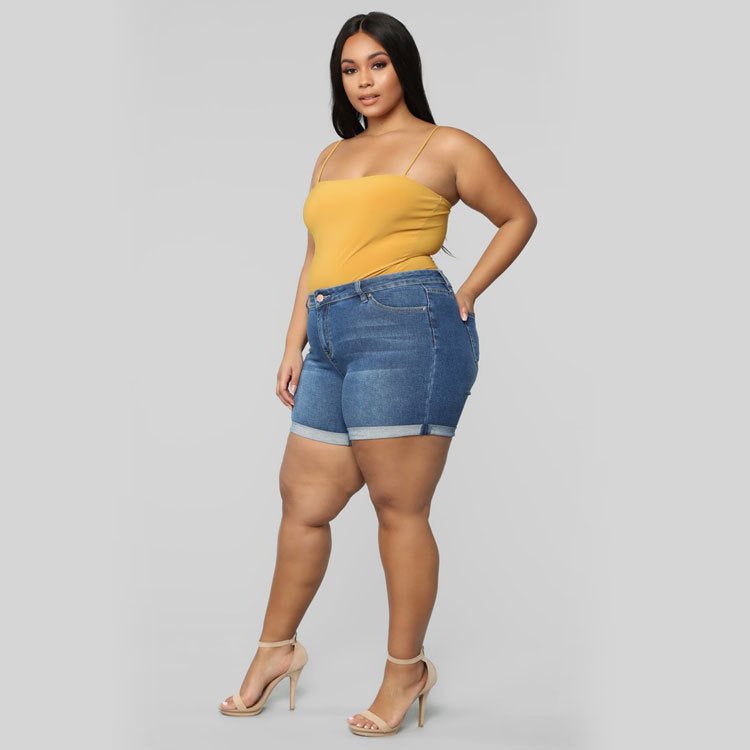 Women Plus Size Denim Shorts Stretch Shorts
