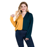 Women Plus Size Tops Autumn Stitching Long Sleeve Top