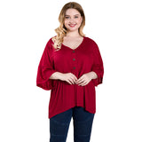 Women Plus Size Tops Autumn Red Top Loose V-neck Vintage Top for Women
