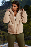 Women Sherpa Jacket Long Sleeve Zipper Plush Jacket Coat Women's Hooded Sweater