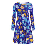 Work Dresses for Girls Autumn and Winter Printed Long-Sleeved Women's Dress
