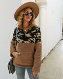 Women Sherpa Jacket Autumn and Winter New Long-Sleeved Sweater Leopard Splicing Top