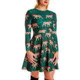 Work Dresses for Girls Autumn and Winter Printed Long-Sleeved Women's Dress