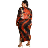 Women Plus Size Midi Dresses Tie-Dye Printed V-neck Tight Sexy Maxi Dress