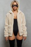 Women Sherpa Jacket Long Sleeve Zipper Plush Jacket Coat Women's Hooded Sweater