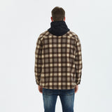 Mens Flannel Jacket with Hoodie Autumn and Winter Plaid Shirt Men's Fleece Lined Padded Warm Keeping Top Shirt Berber Fleece Coat