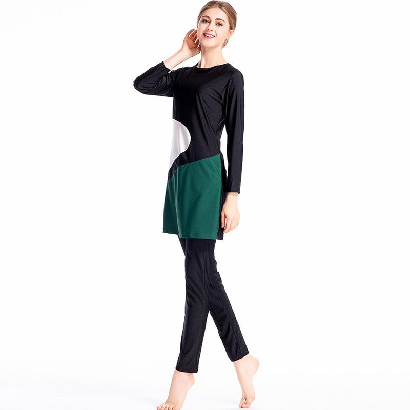 Burkini Muslim Swimwear Color Matching Beachwear Swimsuit Three-Piece Set