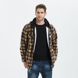 Mens Flannel Jacket with Hoodie Autumn and Winter Plaid Shirt Men's Fleece Lined Padded Warm Keeping Top Shirt Berber Fleece Coat