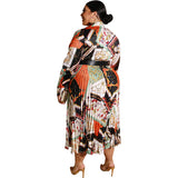 Women Plus Size Midi Dresses Autumn and Winter Printing Deep V Sexy Dress with Belt