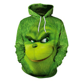 Ugly Christmas Sweater Green Fur Monster 3D Digital Printing Couple Long-Sleeved Sweater Hooded Pullover