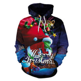 Ugly Christmas Sweater Green Fur Monster 3D Digital Printing Couple Long-Sleeved Sweater Hooded Pullover