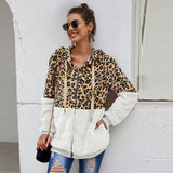 Women Sherpa Jacket Leopard Splicing Winter Coat Top