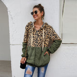Women Sherpa Jacket Leopard Splicing Winter Coat Top