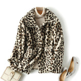 Women Dalmatian Coat Leopard Print Lamb Wool Thickened Short Loose Two-Sided Wear