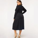 Women Plus Size Maxi Dresses Sexy Embroidery Long Sleeve V-neck Swing Dress