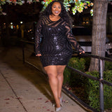 Women Plus Size Mini Dresses Geometric Sequined Tight Sexy Dress