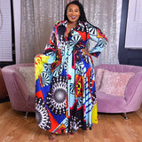 Women Plus Size Maxi Dresses Printed Dress with Belt