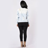 Women Plus Size Denim Coats Fall Ripped Top Fashionable Jacket