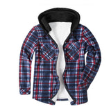 Mens Flannel Jacket with Hoodie Autumn and Winter Plaid Shirt Men's Fleece Lined Padded Warm Keeping Top Shirt Berber Fleece Coat