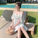 Fairy Dress Beach Dress off-Shoulder White Suspender Dress Pettiskirt