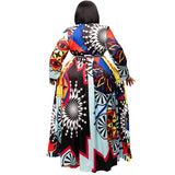 Women Plus Size Maxi Dresses Printed Dress with Belt