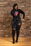 Women Plus Size Tops Sequined Big Mouth T-shirt