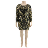 Women Plus Size Mini Dresses Nightclub Sexy Tight Sequins Glitter Long Sleeve Dress