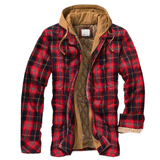 Mens Flannel Jacket with Hoodie Plaid Jacket Long-Sleeved 3D Woolen Printed Coat Cotton-Padded Jacket