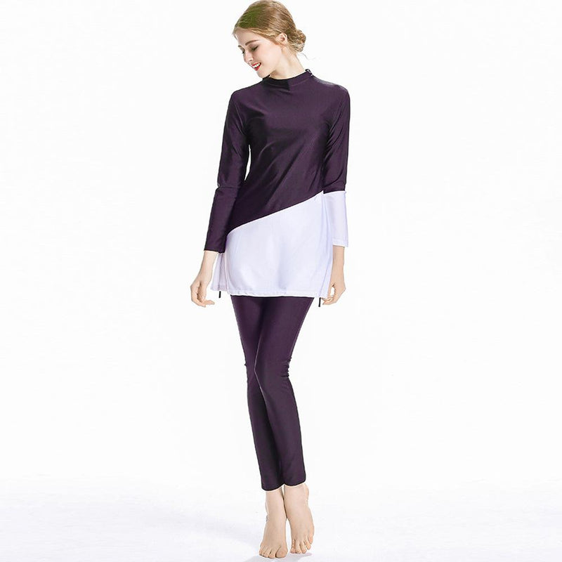 Burkini Muslim Swimwear Beachwear Contrast Color Fit Two-Piece Set