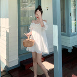 Fairy Dress Beach Dress off-Shoulder White Suspender Dress Pettiskirt