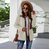 Women Sherpa Jacket Autumn and Winter Women's Clothing Leopard Splicing Loose Women's Plush Coat