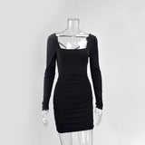 Bella Hadid Dress Long Sleeve Pleated Backless Lace-up Sheath Dress