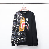 Shark Print Sweatshirts Autumn and Winter Men's Luminous round Neck Camouflage Printing Men and Women Brushed Hoody