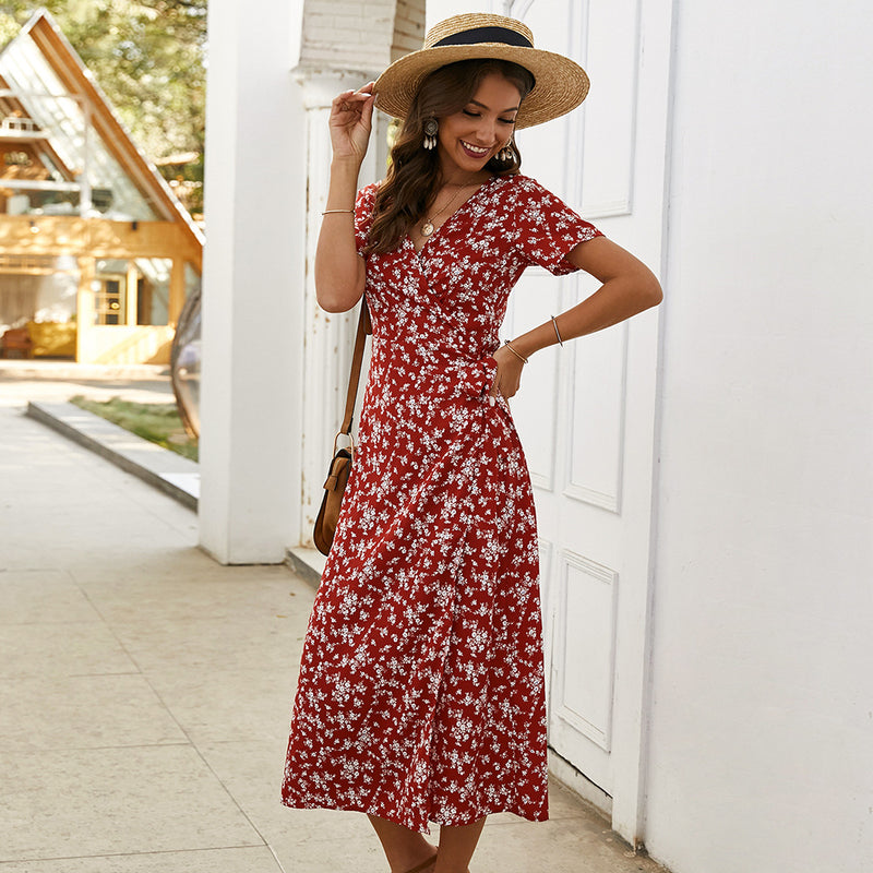 Beth Dutton Outfits Spring/Summer Floral Slimming Short Sleeve Dress