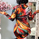 Women Plus Size Maxi Dresses Tight Low-Cut Sexy Print Dress