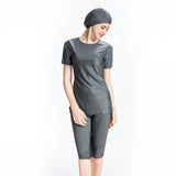 Burkini Swimwear Muslim Fashion Outfits Sun Protection Cropped Pants Short Sleeve Swimsuit