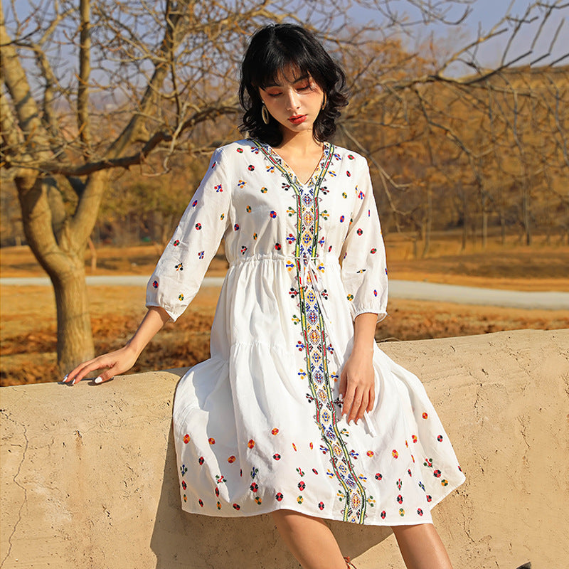 Beth Dutton Bohemian Dress Summer Spring Mini Dresses Embroidered Dress