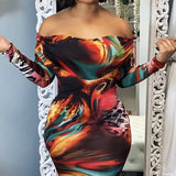 Women Plus Size Maxi Dresses Tight Low-Cut Sexy Print Dress