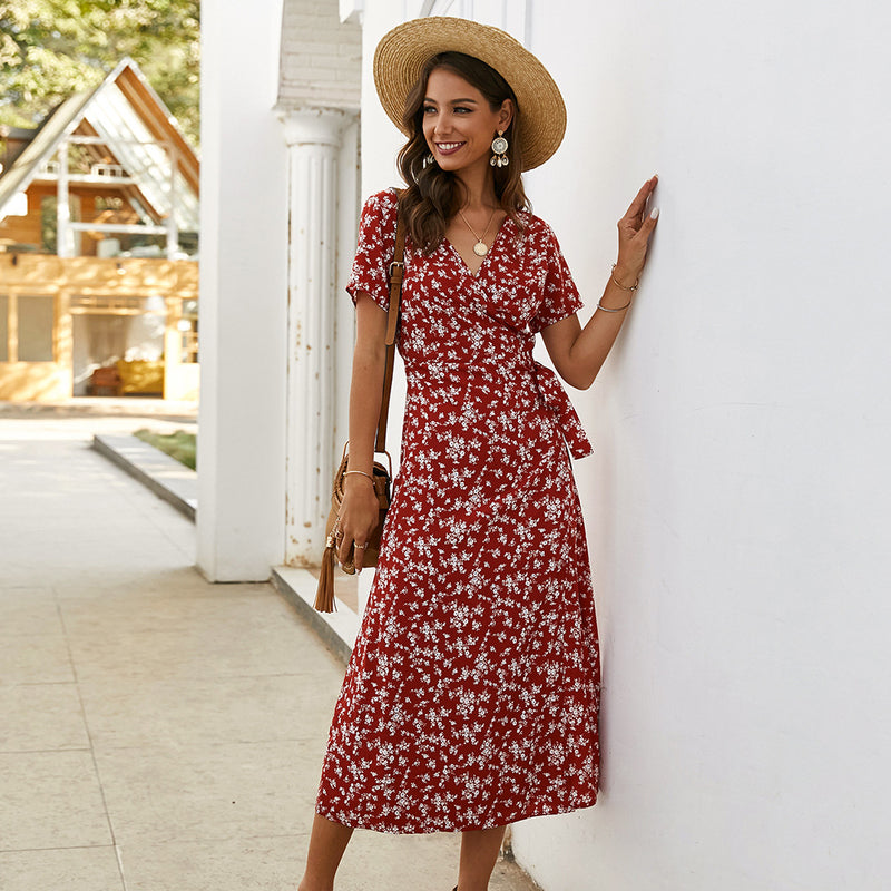 Beth Dutton Outfits Spring/Summer Floral Slimming Short Sleeve Dress