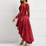 Prom Dresses Women's Autumn round Neck Long Sleeve Asymmetric Skirt Graceful Skirt